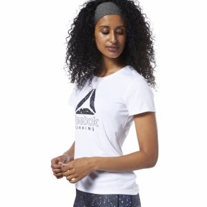 Reebok Running Essentials Graphic T Shirt Damen - Weiß - DE 356-OWU